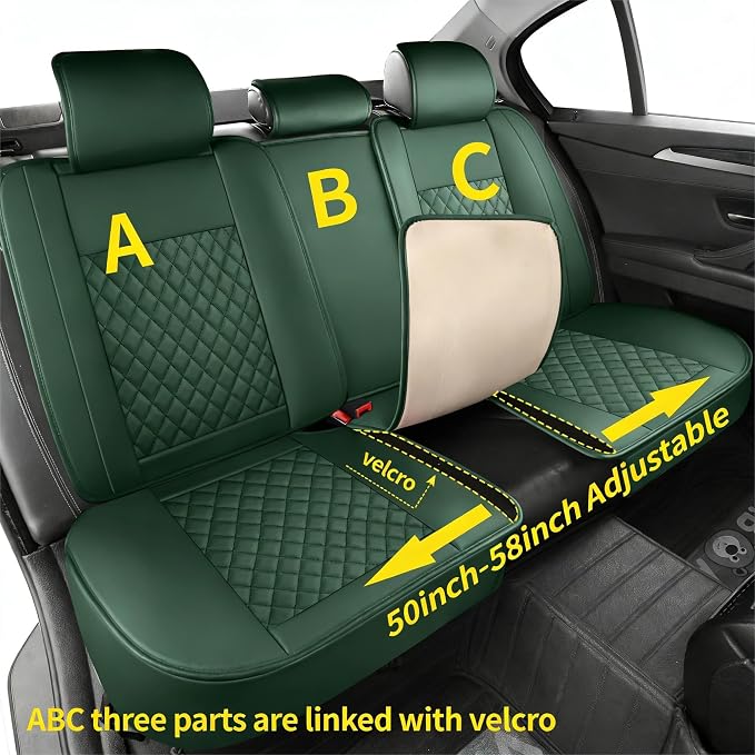 Green Thick Nappa Leather 3D Contoured Automotive Car Seat Covers Full Set | Univerasal Precision Fit,Lumbar Support,3D Contoured,Waterproof,ThickTexture,for most Suvs Trucks Sedans