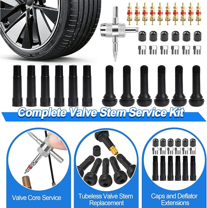 Tire Plug Kit, 130 PCS Tubeless Tire Repair Kit with Heavy-Duty Metal T-Handle Tools, Repair Strips, Screw-in Repair Plugs, Valve Stem Service Accessories & Hard Case for Car SUV Motorcycle ATV