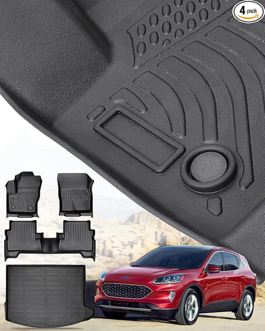 BAMACAR 2013-2019 for Ford Escape Floor Mats Front & 2nd Floor mat & Cargo Liner for Escape Titanium se sel 2013 2014 2015 2016 2017 2018 2019 4Pcs Black All Weather Protection for Ford C-Max