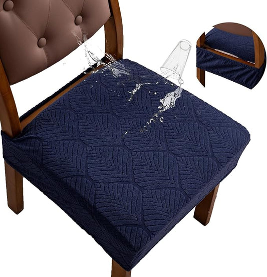 Removable and Washable Seat Covers for Dining Room Chairs Set of 6 - Waterproof Stretch Chair Seat Slipcovers, No Back Covers