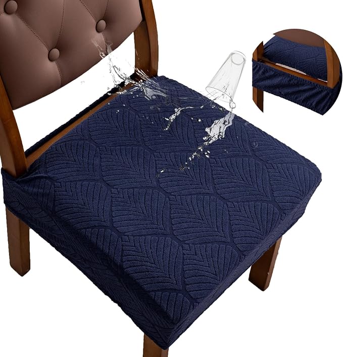 Removable and Washable Seat Covers for Dining Room Chairs Set of 4 - Waterproof Stretch Chair Seat Slipcovers, No Back Covers