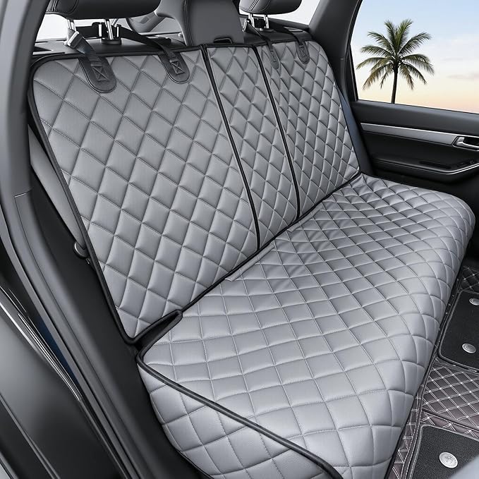 Dog Truck Seat Cover for Back Seat,Waterproof Back Seat Cover for Truck,Heavy-Duty Scratchproof Pu Leather Bench Seat Covers for Trucks Ford F-Series/Chevrolet Silverado/Ram/Jeeps (Grey, X-Large)