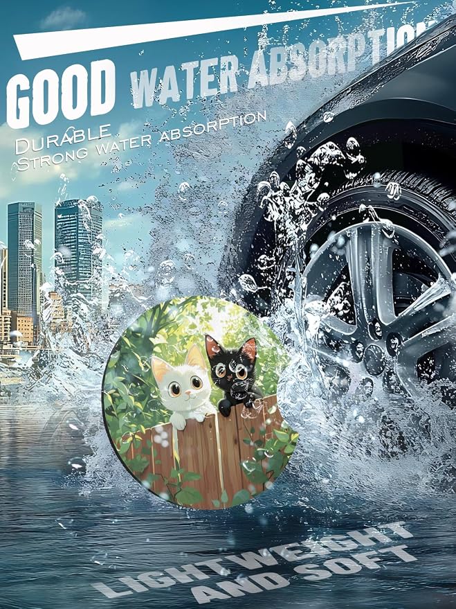 Car Cup Coasters,2 Pack Car Coaster,2.75inch Anti Slip and Absorbent Cars Coasters for Cup Holders,Neopren Accessories for Women,Cute Decor for Women (Two Cats)