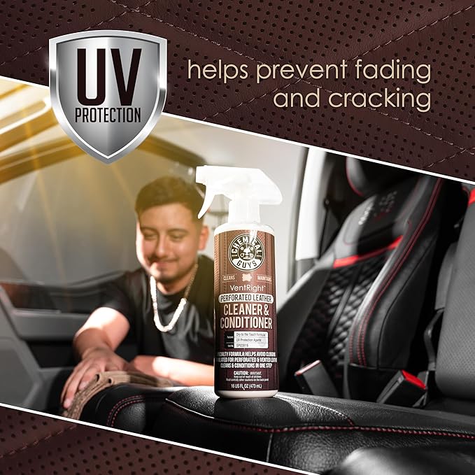 Chemical Guys VentRight Perforated Leather Cleaner and Conditioner, 16 Oz | Deep cleaning leather cleaner for ventilated seats with added protection removes dirt, oils, residue and grime