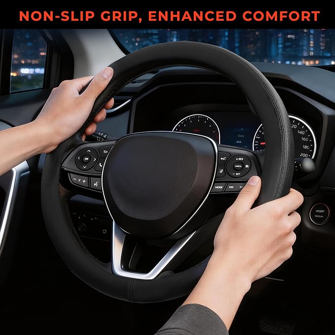 Steering Wheel Cover for Toyota RAV4, Camry, Corolla, Tacoma, Highlander, Sienna, Fit 14.5-15" Wheels, Standard Size (Black)