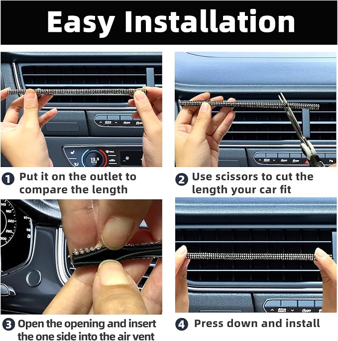 NBTEPEM Bling Car Air Conditioner Decoration Strip for Vent Outlet, 10 PCS Universal Rhinestone Car Vent Outlet Trim Decorations, Bling Interior Accessories for Women and Girls (Black)