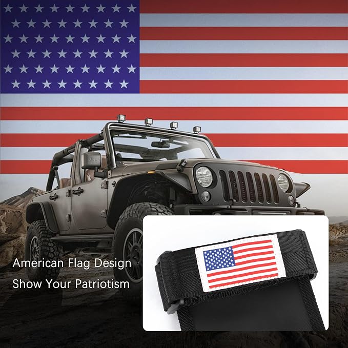 OFBAND Roll Bar Car Fire Extinguisher Mount with American Flag,Fire Extinguisher Holder with Adjustable Straps for Fixing,Universal Car Accessories for Vehicle