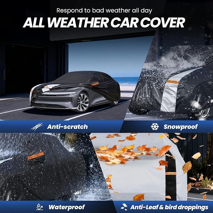 Multi-Layer Car Cover Custom Fit for Lucid Air(EV) (2021-2026), 100% Waterproof All Weather for Automobiles, Gift with Towel, Heavy Duty Car Covers for Rain Sun UV Protection with Door Zipper.