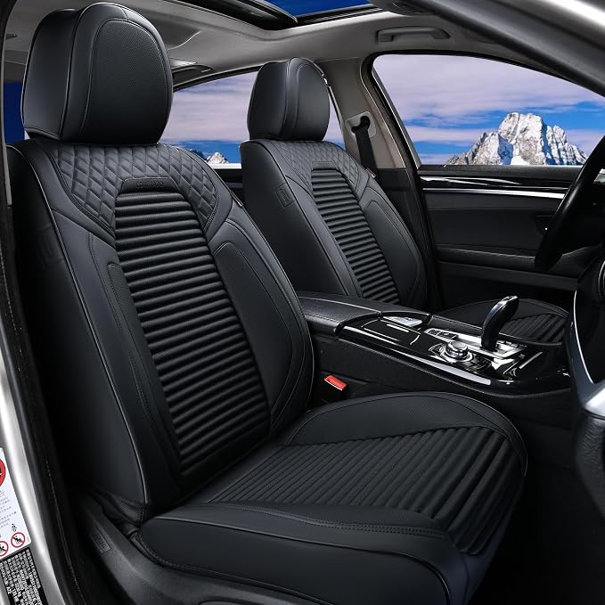 Coverado Front Seat Covers, Leather Car Seat Covers, Black Seat Covers for Cars, Car Seat Protector Cushions Universal Fit for Most Cars & SUV Trucks(Red)