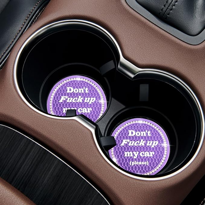 4 PCS Bling Car Cup Coaster, 2.75 Inch Anti-Slip Cup Holder Insert Coasters, Universal Crystal Rhinestone Auto Drink Car Cup Mat, Interior Car Accessories for Women Girls (Purple)