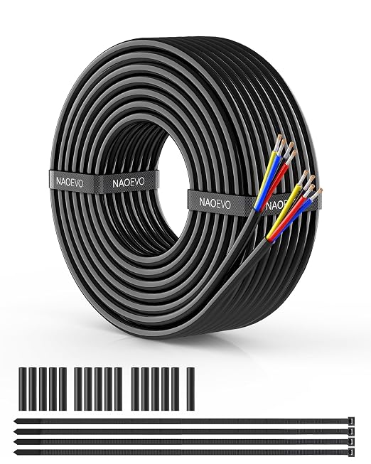 NAOEVO 16 Gauge Wire 4 Conductor Electrical Wire, 16 AWG Stranded PVC Cord, 12V Low Voltage/Tinned Copper/Flexible Cable for Automotive Wiring, Lamp Cord, Marine Cable (30FT)