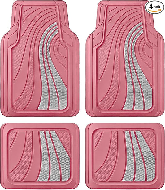 Road Comforts Car Floor Mats Full Set – Front & Rear Car Floor Mats with Aluminum Design, Anti-Slip Backing, All-Weather Protection, Trim-to-Fit Car Mats for Most Sedans, SUVs & Vans -All Pink
