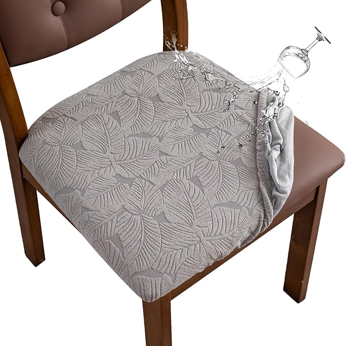 Waterproof Seat Cover for Dining Room Chair Seat Covers Washable Kitchen Chair Seat Slipcovers Protector (Light Gray, 4 PCS)
