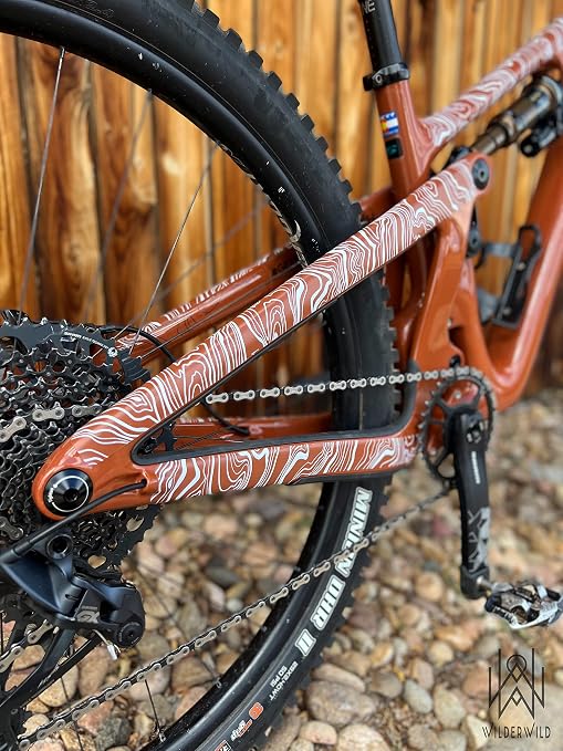 Bike Frame Protection Tape- High Impact Clear Vinyl Wrap Includes Tool (4”x72) Bicycle Frame Protector, Mountain Bike Frame Guard Chainstay Protector (White Topo)