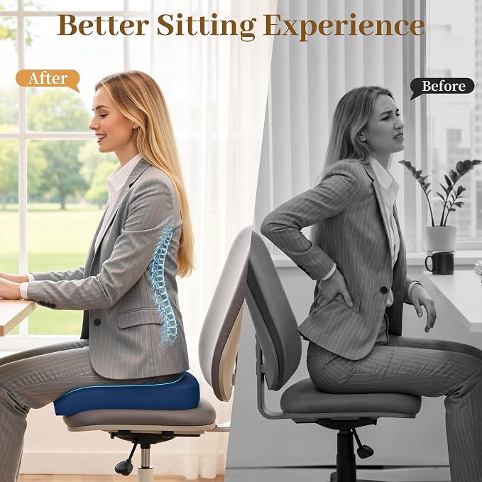 TranquilRelax 2XL Seat Cushion, Memory Foam Cushion for Long Sitting Hours on Office Chair, Car Seat, Non-Slip Chair Pad for Sciatica, Coccyx, Tailbone Pain Relief & Post-Surgery Recovery (Blue)