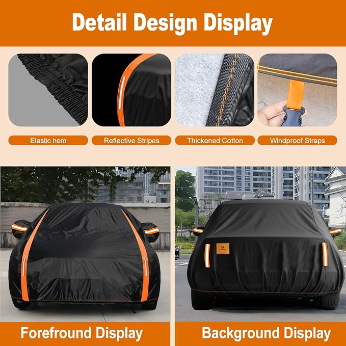 Car Cover Waterproof All Weather for SUV Automobiles UV Protection Snowproof Rain Sun with Door Zipper Full Exterior Outdoor Full Car Cover Universal Fit Up to 206"