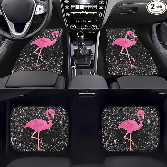 Universal Fit Car Floor Mats Set of 4Pcs, Pink Flamingo Theme All-Weather Front Rear Car Carpet Mats, Non-Slip Car Floor Mat Car Accessories for Automotive Trucks SUV Sedans Vans