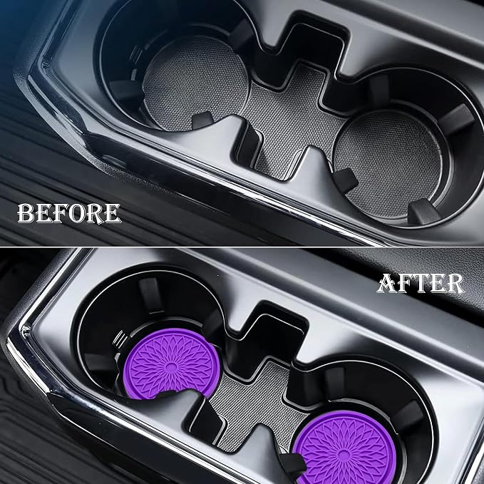 2-Pack Car Cup Holder Coaster Inserts, 2.75 Inch Non-Slip Silicone Liners, Shockproof Drink Holder Mat for Women Men, Universal Fit for Most Vehicles (Purple)
