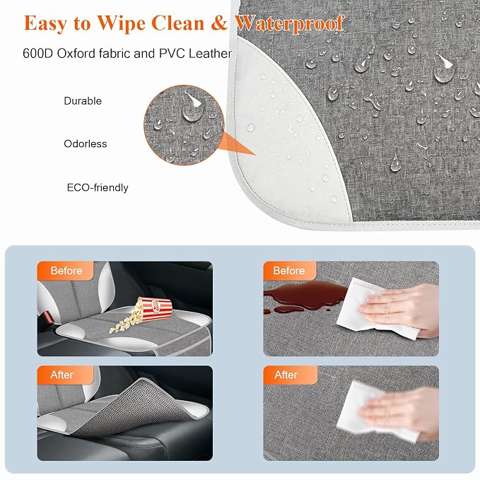 Car Seat Protector, Carseat Seat Protectors with Thick Padding and Upgraded Non-Slip Backing, Waterproof Seat Protector Under Baby Car Seat, 600D Fabric Car Seat Covers, Silver-Gray, 2PCS