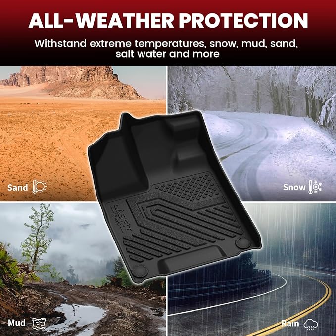 LASFIT All Weather Floor Mats for Honda Pilot 2016-2022 - 7 Seats | Full Surround TPE Mats, Tall Walls, 3D Custom Fit, Non-Slip, All-Weather, Easy Clean, Tool-Free Install, Safe Pedal Clearance