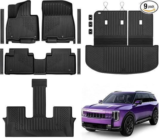 2027 for Kia Telluride Floor Mats Only Hybrid 7&8 Seat All Weather TPE Cargo Mat with Backrest Mat for Kia Telluride Accessories 2027 EX/SX/X-Line SX/SX Prestige/X-Line SX Prestige Black ﻿