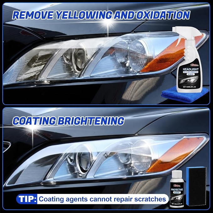 Fvquhvo Headlight Restoration Kit, Headlight Oxidation Remover with UV Protection Coating, Headlight Lens Restorer & Cleaner for Yellowing & Cloudy Lenses, Headlight Polishing Kit, Quick & Easy DIY