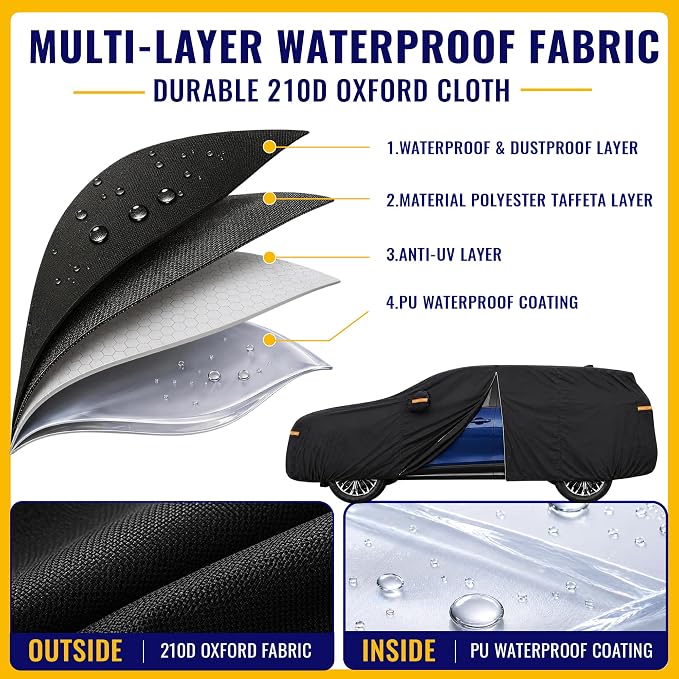 X AUTOHAUX Car Cover for Nissan Rogue 2014-2024 210D-PU Outdoor Full Car Cover All Weather with Door Zipper for Waterproof Windproof Sun Rain Snow Protection