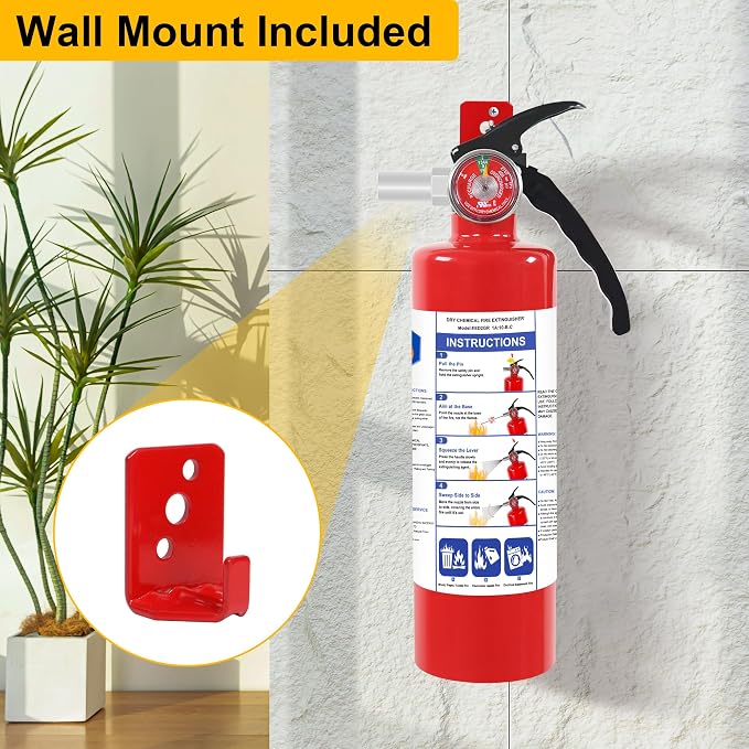 2 Pack ABC Dry Chemical Fire Extinguishers with Mount | 2.5 lb 1A:10B:C Rating for Home, Car, Boat, Quick Release Handle, Compact & Portable Dry Powder Extinguisher