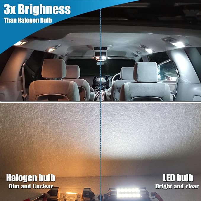 44-Pack Car Truck Vehicle LED Interior Light Map Dome Bulb Kit | 12V White DE3175 6418 6411 T10 194 BA9S 64111 T5 74 6615F 28mm 31mm 36mm 41mm Vanity Mirror Footwell Cargo License Plate Bulb