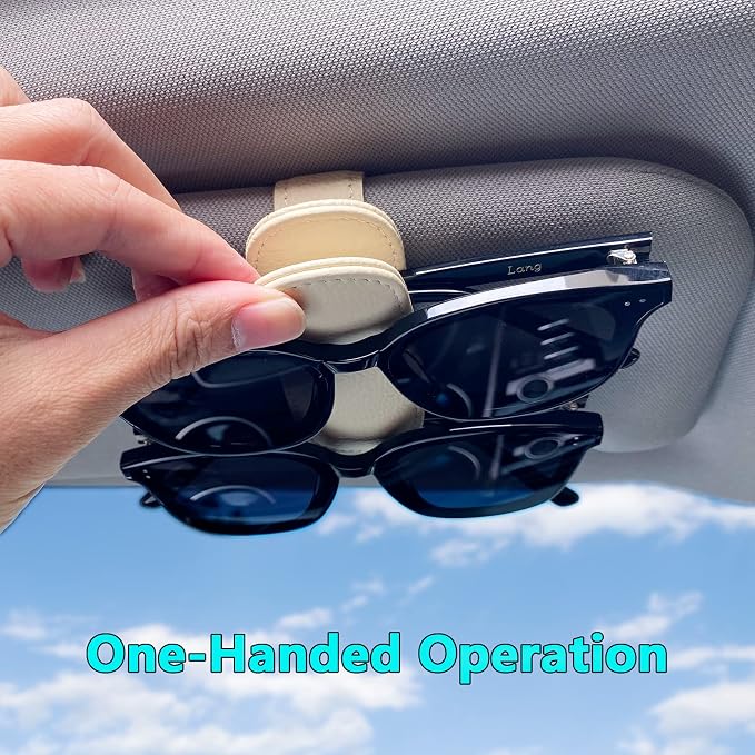 Visonx Sunglass Holder for Car Visor Clip, Magnetic Leather Eyeglass Hanger Clip for Car, Square Car Visor Accessories (White)