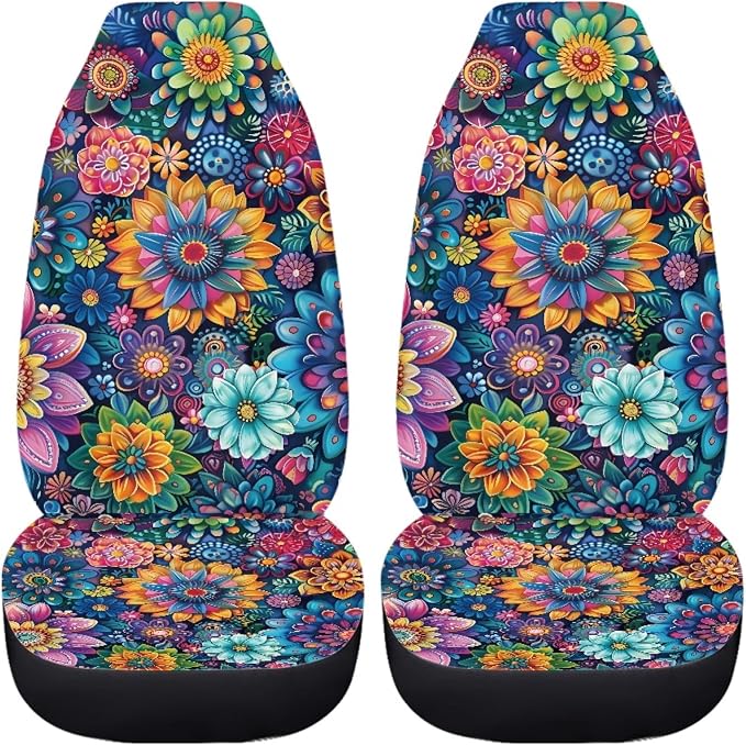 Car Seat Covers Universal Fit Most Vehicles Boho Floral Blossoms 2 Packs Automotive Interior Accessories Fits Most Cars, Sedans, Vans, Trucks