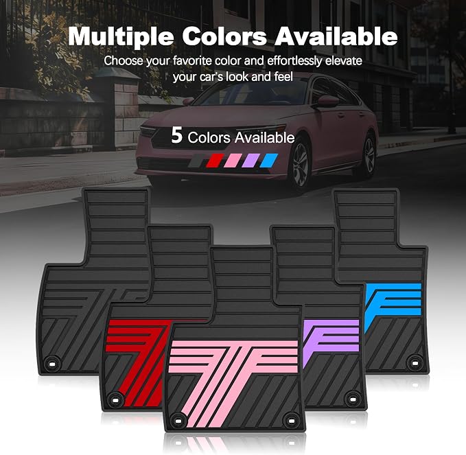 Floor Mats Fit for Honda Accord 2026 2025 2024 2023 (Gasoline & Hybrid), All Weather Protection Custom Fit Anti-Slip Floor Liners,1st & 2nd Row, Black & Pink