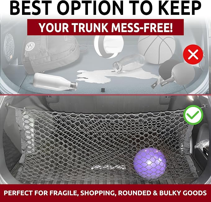 Trunk Envelope Style Mesh Cargo Net for Toyota RAV4 Rav4 Hybrid Prime 2019-2025 - Car Accessories - Premium Trunk Organizer and Storage - Vehicle Carrier Organizer for Toyota RAV4