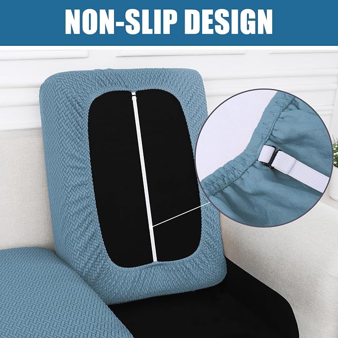 Smiry Waterproof Couch Cushion Covers, Stretch Jacquard Sectional Couch Covers, L Shape Chaise Lounge Sofa Slipcover, Washable Elastic Furniture Protector for Pets, Kid (Chaise Cover, Blue)