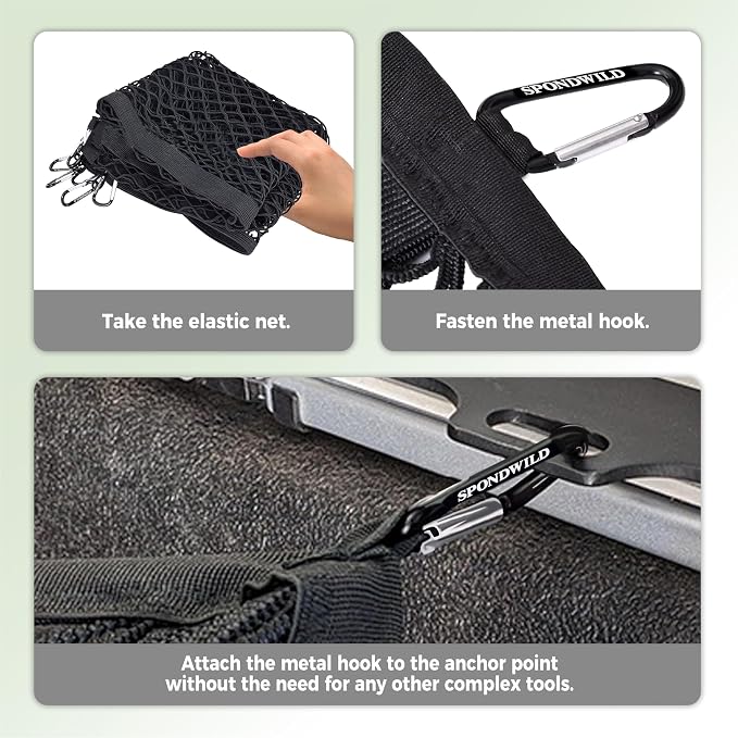 Highly Elastic Cargo Net with Hook, 4'x4' Stretches to 8'x8' | Adjustable Simple Truck Bed Storage Organizer for SUVs, Cars and Trucks, Single Layer, Ideal for Securing Daily Light Loads