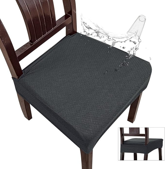 Genina Waterproof Seat Covers for Dining Room Chair Covers Waterproof Dining Chair Covers (4 PCS-Rear-Covered, Dark Gray)