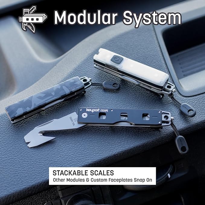 Keyport Car Rescue Tool - Tungsten-Carbide Window Breaker & Seatbelt Cutter | Solid Tip - No Spring To Fail | Shatters Side Glass | Rescue-Grade | Pry Bar | Pocket Clip | Paracord Pull | Customizable