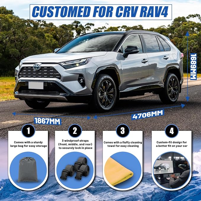 SUV Car Cover Custom Fit for Honda CRV (1995-2026), Toyota RAV4 (1996-2026) | Waterproof All Weather for Automobiles Full Exterior Cover Rain Sun Snow UV Protector.