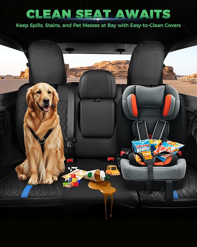 for Jeep Wrangler Seat Covers 4Door JL 2018 2019 2020 2021 2022 2023 2024 2025 2026, Custom Car Seat Cover Full Set, Luxury Waterproof Leather Protectors, Black Blue Trim,with Rear Cup Holder