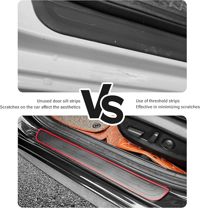 4PCS Car Door Sill Protector,Anti-Scratch Rubber Car Door Protector Edge Guards for Door Steps,Universal Waterproof Door Threshold Strips Exterior Accessories for Car Truck SU (Black+Red, Width 1.57")