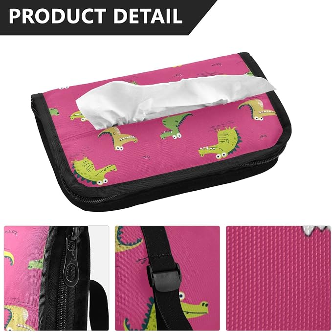 Car Visor Tissue Holder Mask Holder for Car, Car Tissue Box Sun Visor Napkin Holder Car Visor Accessories Adjustable Straps Reusable Durable Easy to Install Pink Funny Crocodiles