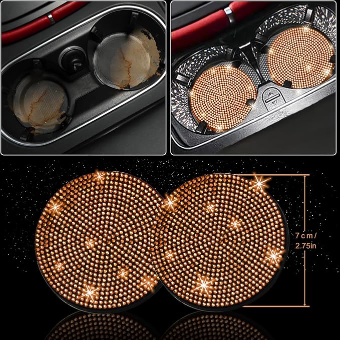 NBTEPEM 8 pcs Orange Bling Car Accessories Set for Women, Steering Wheel Cover, Sparkly Seat Belt Covers, Bling Gear Shift Cover, Universal Fit Most Cars (Orange Diamond)