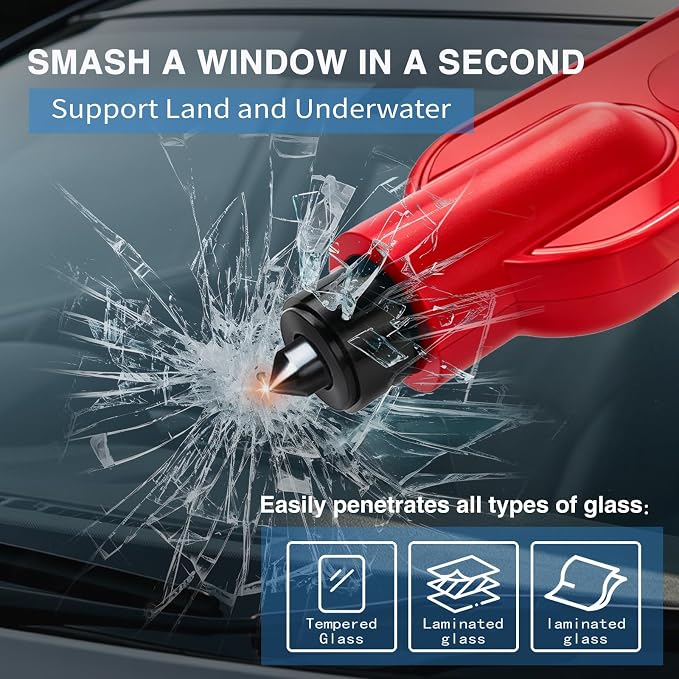Tool,2026 New Underwater Operable Car Glass Breaker and Concealed Seat Belt Cutting Tool, Auto Crash Survival Safety Device, 2 Pack Car Emergency Accessory (Red)