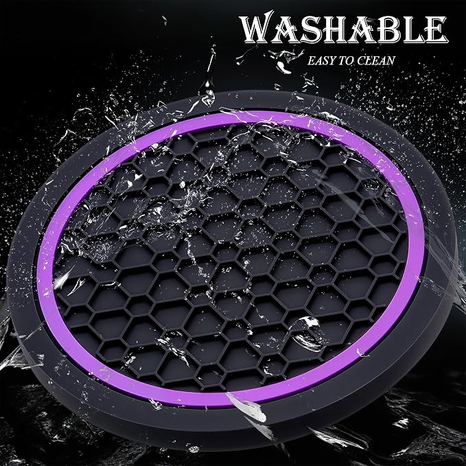 4-Piece Anti-Slip Car Cup Coaster Set – 2.75 Inch Auto Insert Drink Mats, Perfect for Coffee & Beverages – Stylish Interior Decor for Women & Girls (Black & Purple)