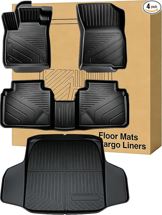 Floor Mats ＆ Cargo Liners Compatible with 2023-2026 Honda Accord，All Weather Protector Waterproof Durable Anti-Slip Odorless Custom-fit Front Rear Rows Back Trunk Tray Full Set Carpet Liner