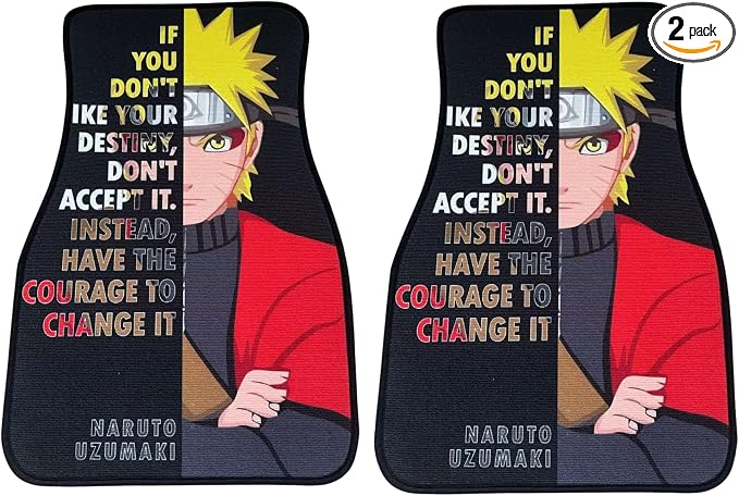 Anime Car Carpet Mat Set of 2 Front, NAR sage Design Automotive Accessories Interior All Weather Floor Mats Decor with Non Slip Black Anti Skid Backing