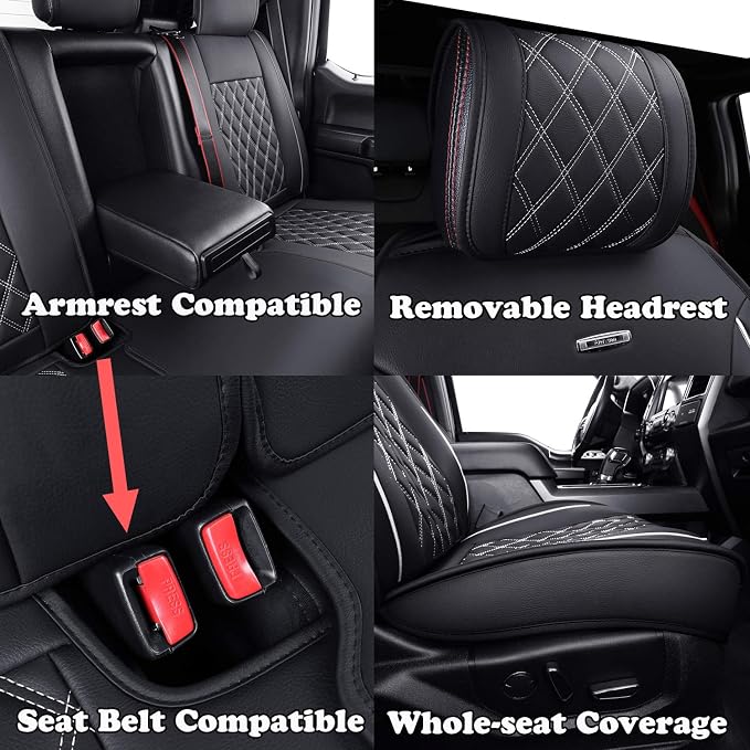 Aierxuan Full Set Car Seat Covers Custom Fit 2009-2026 Ford F150 Crew Cab, 2017-2026 F250 F350 F450 Super Duty Pick-up Truck, Automotive Vehicle Cushion Cover with Waterproof Leather (Black and White)