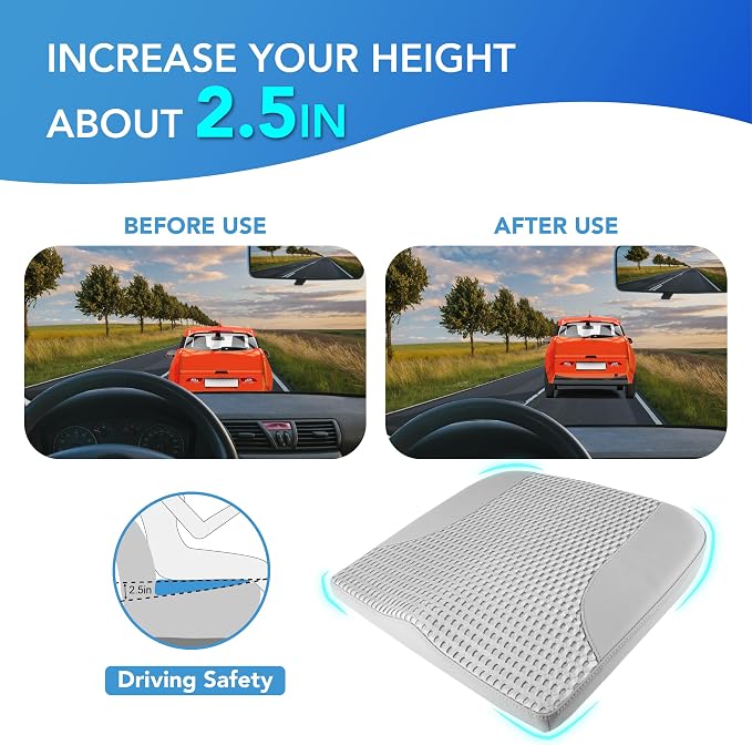 Lofty Aim Car Seat Cushion, Car Seat Pillow, Automotive Cushion | Memory Foam Car Seat Cushion for Long Driving, Butt Pillow for Pain Relief, Driver Seat Cushion for Car, Truck, Office, Gray