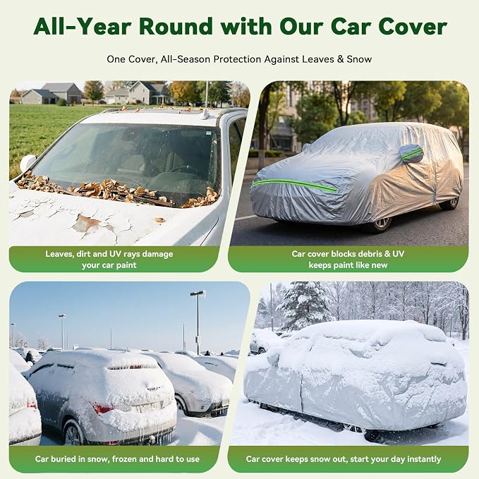 AUQDD 6-Layers Premium MPV Car Cover Waterproof All Weather Weatherproof UV Sun Protection Snow Dust Storm Resistant Outdoor Exterior Custom Form-Fit Full Padded Car Cover with Straps 199"-210" K17