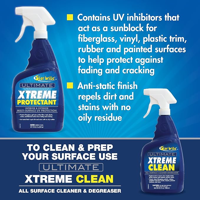 STAR BRITE Ultimate Xtreme Protectant - Superior UV Protection for Fiberglass, Vinyl, Plastic, Rubber, and Leather - Non-Greasy, Anti-Static Finish - 32 OZ (098832) | Non-greasy anti-static finish for fiberglass, vinyl, plastic, rubber and leather, rem...